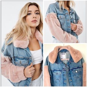 Small Garage faux fur oversized denim jacket